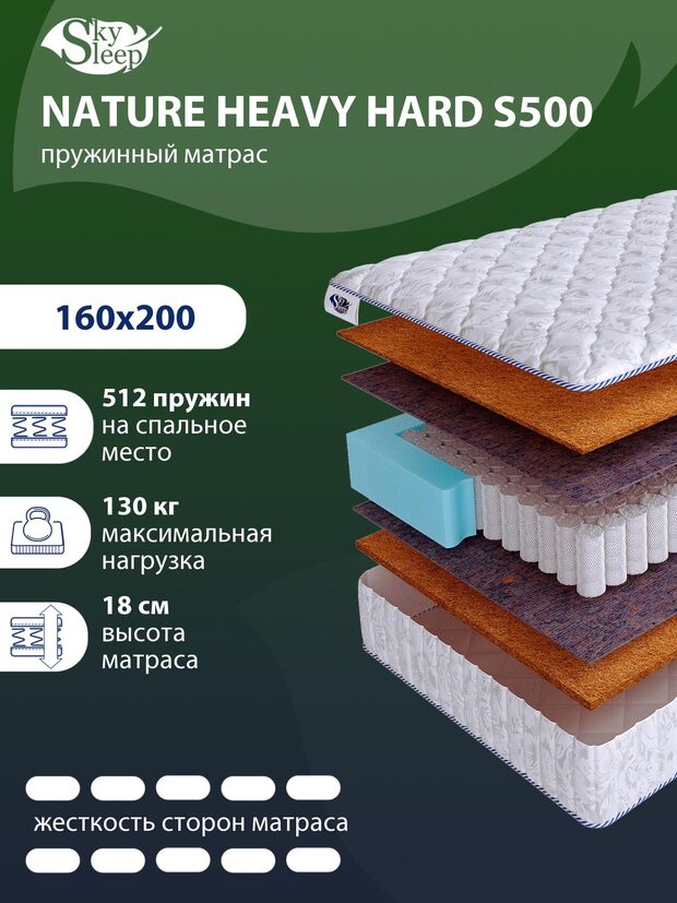 Матрас SkySleep NATURE HEAVY HARD S500